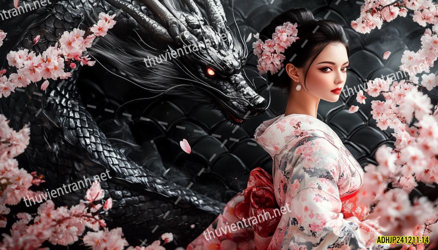 Tranh dán tường hoa cô gái Geisha Nhật Bản-ADHJP241211-14 - Tranh tường chất lượng cao